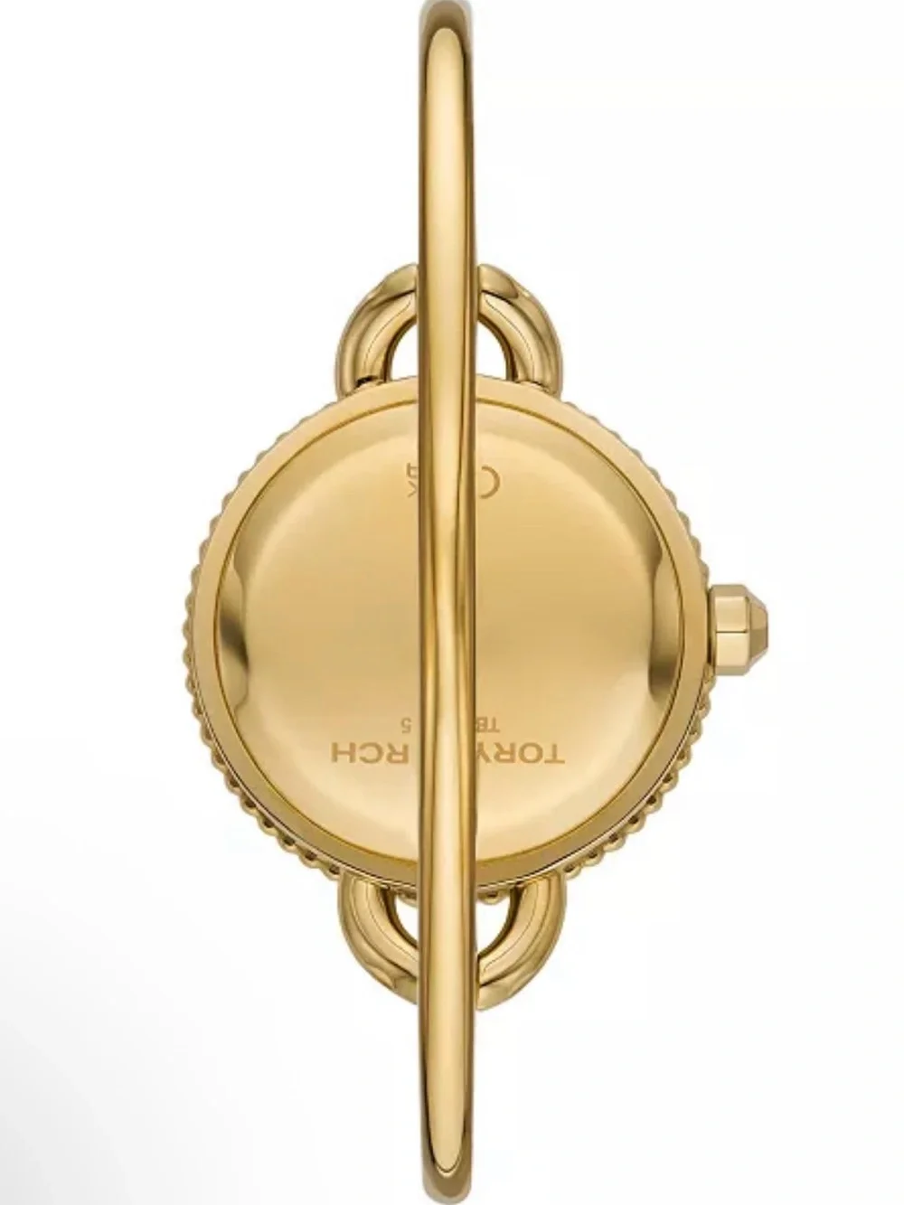 Tory Burch Gold-Tone Logo Dial Bangle Watch with White Face